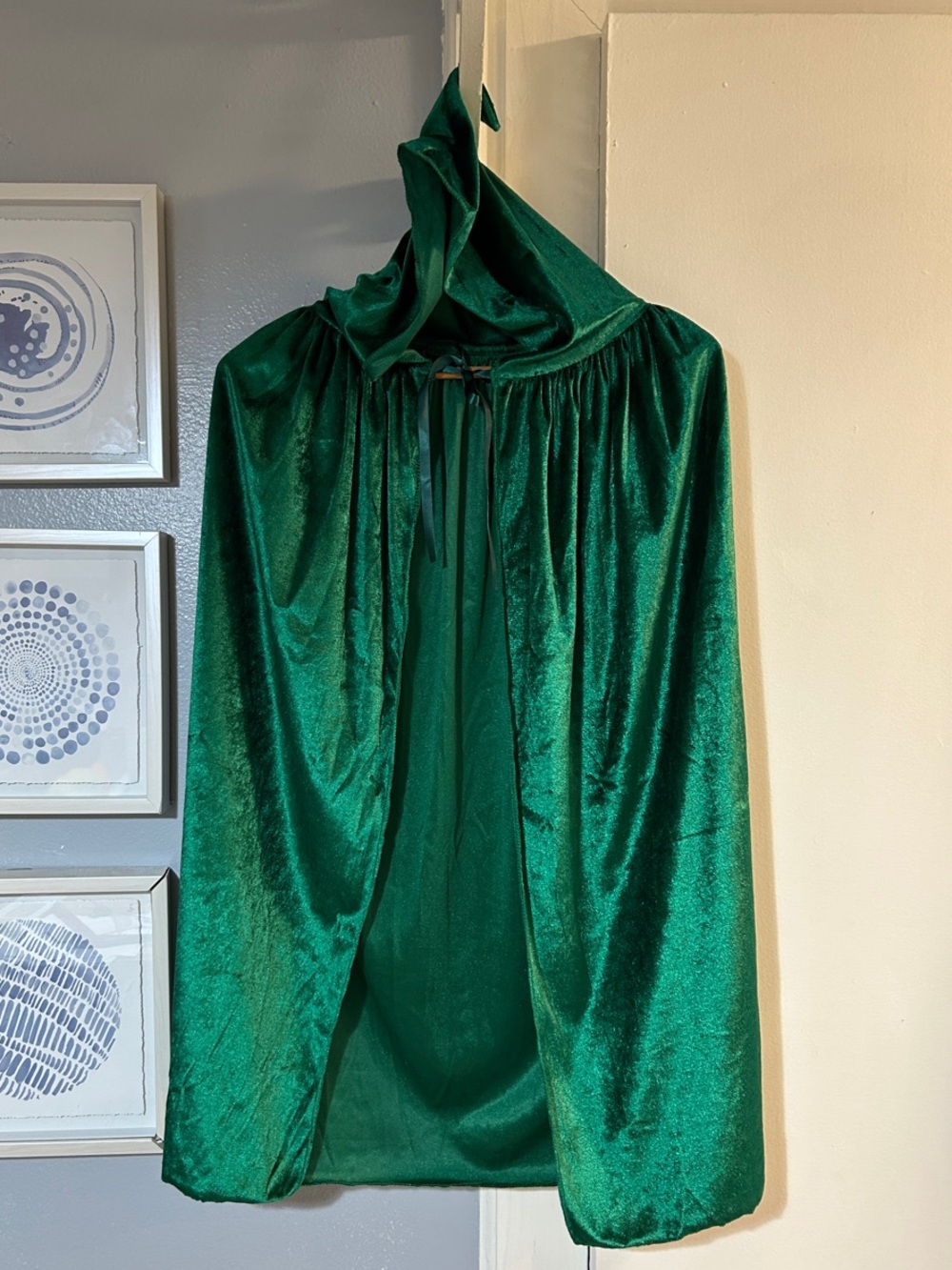 Gothic Green Victorian Velvet Midi Hooded Cloak Costume Halloween Cosplay Size M